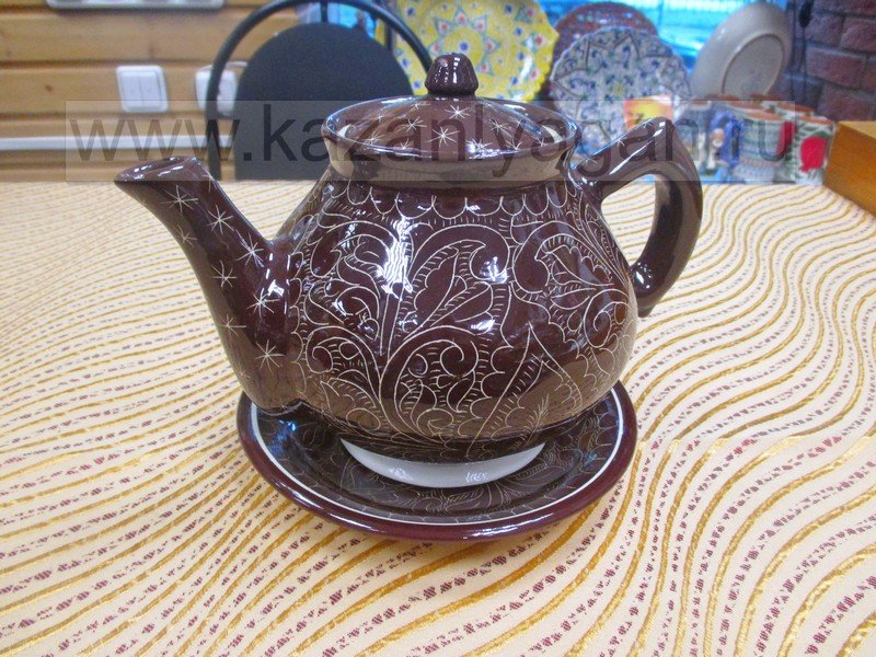 Чайник заварочный 0,7л  с тарелкой 14см Самарканд, коричневый